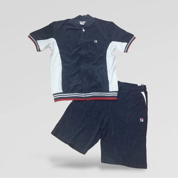 Men’s Fila Terry Cloth Navy | White | Red Short Set NWT