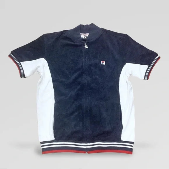 Men’s Fila Terry Cloth Navy | White | Red Full Zip S/S Shirt NWT