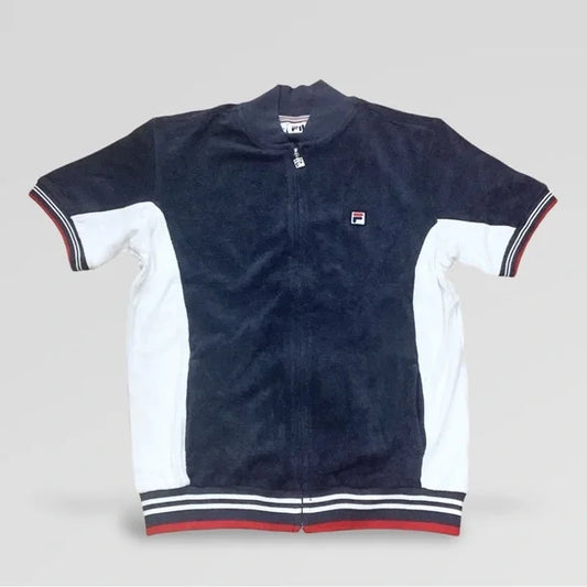 Men’s Fila Terry Cloth Navy | White | Red Full Zip S/S Shirt NWT