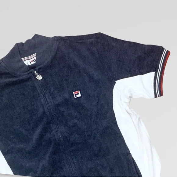 Men’s Fila Terry Cloth Navy | White | Red Full Zip S/S Shirt NWT