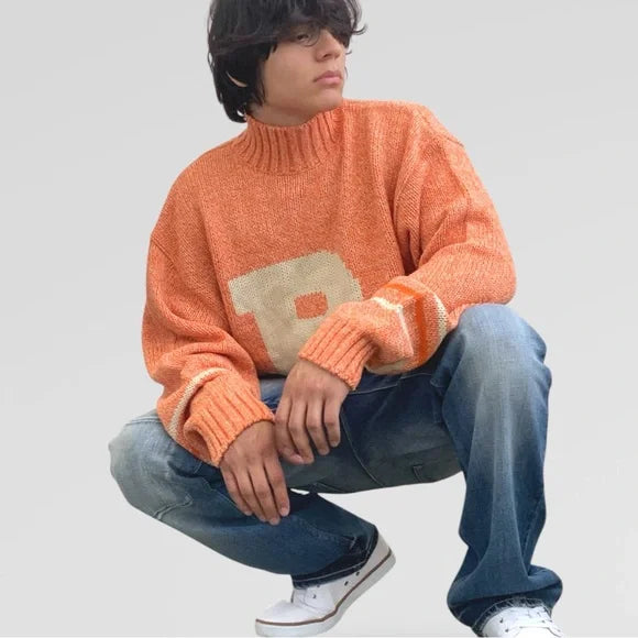 Men's Phat Farm Orange | Cream Turtleneck Sweater NWT