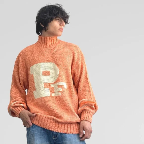 Men's Phat Farm Orange | Cream Turtleneck Sweater NWT