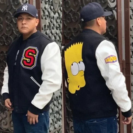 Men's Bart Simpson Black White Varsity Jacket