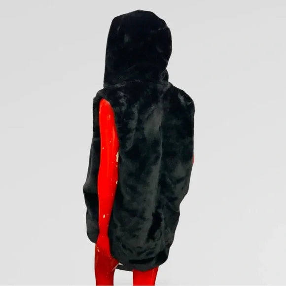 Men | Women Luxury Black Faux Fur Hooded Vest NWT