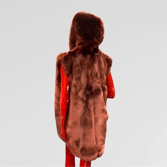 Men | Women Luxury Rust Plum Faux Fur Hooded Vest NWT