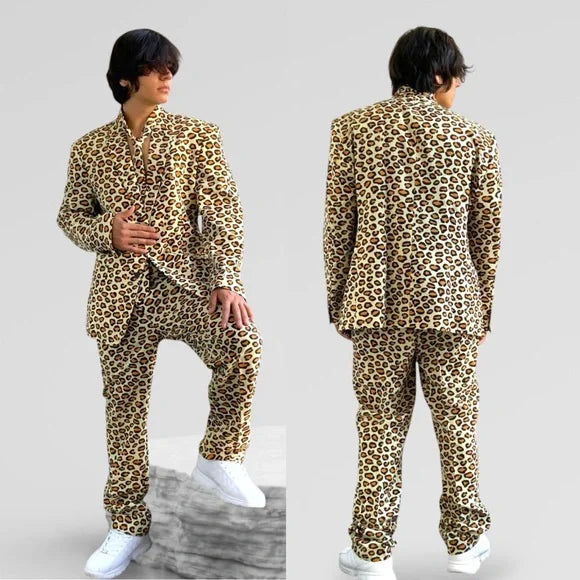 Men’s Jaguar Print Cream | Coffee | Black Suit NWT