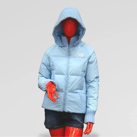 Women's Lady Enyce Sky Blue Quilted Puffer Hooded Jacket NWT