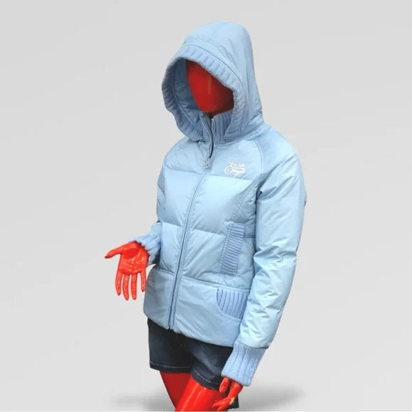 Women's Lady Enyce Sky Blue Quilted Puffer Hooded Jacket NWT