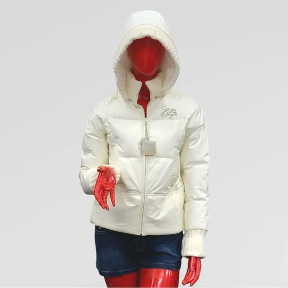 Women's Lady Enyce Vintage Dirty White Quilted Puffer Hooded Jacket NWT