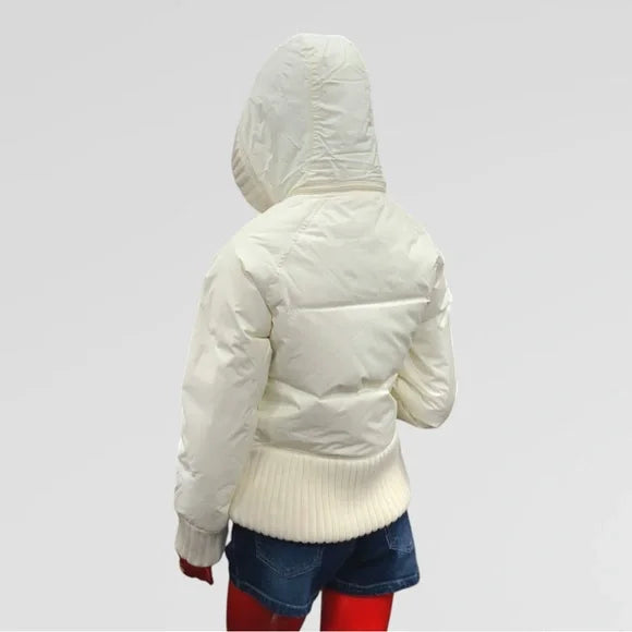 Women's Lady Enyce Vintage Dirty White Quilted Puffer Hooded Jacket NWT