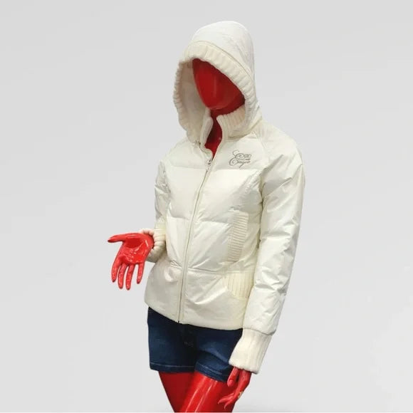 Women's Lady Enyce Vintage Dirty White Quilted Puffer Hooded Jacket NWT