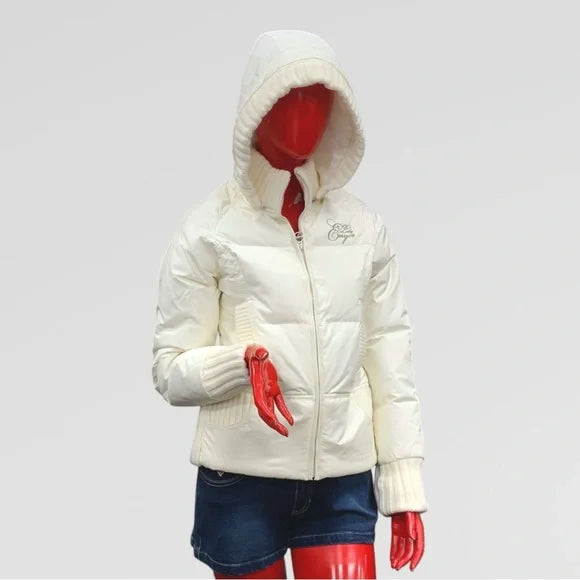 Women's Lady Enyce Vintage Dirty White Quilted Puffer Hooded Jacket NWT