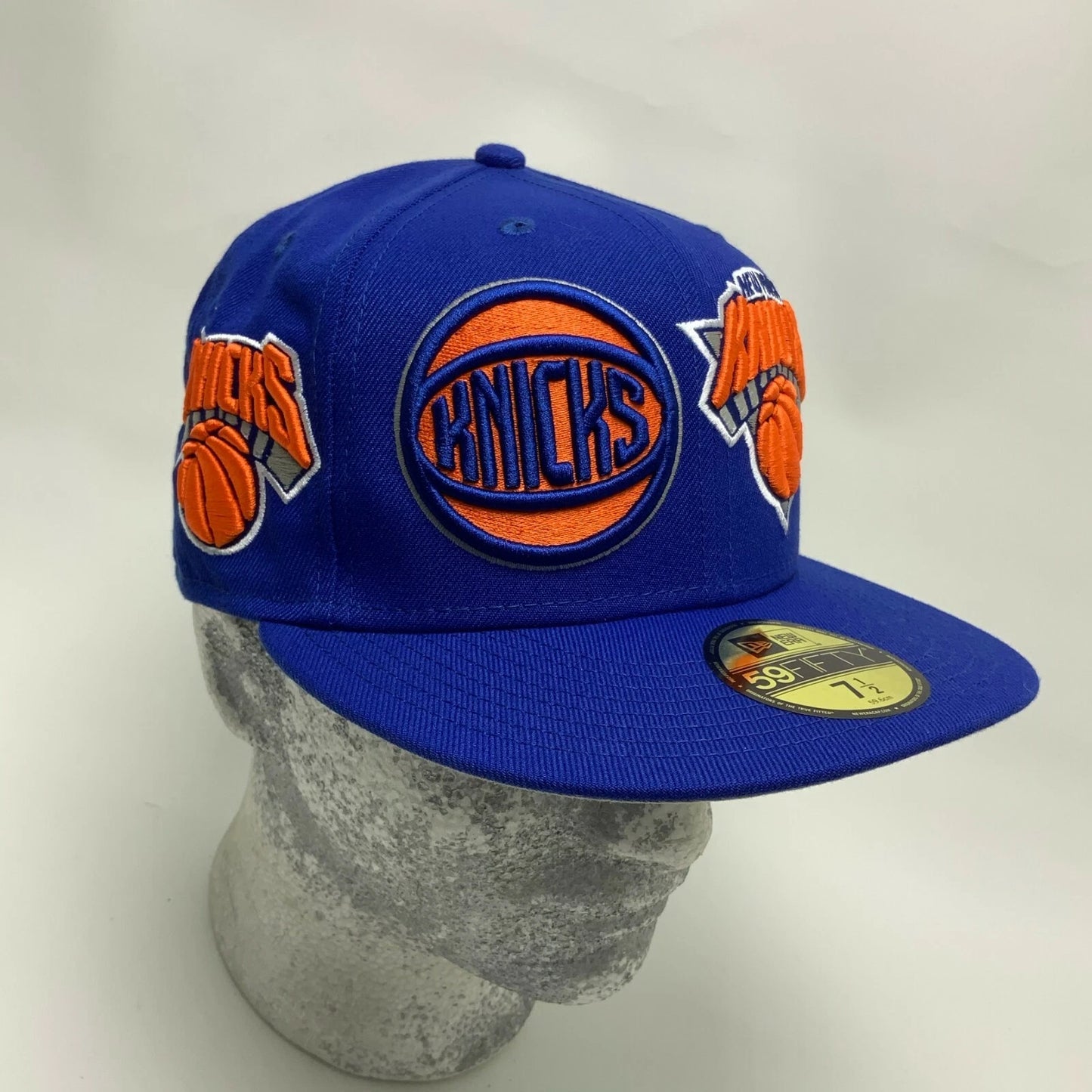 New Era Cap Royal Blue Orange All Over Logo 59FIFTY NY Knicks Limited Edition