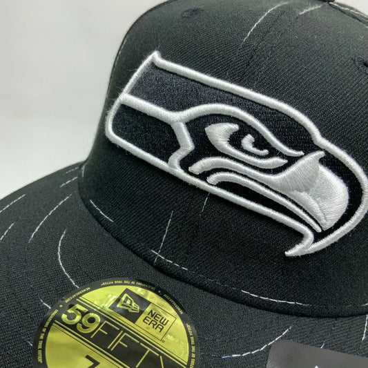Men's New Era Cap NFL Seattle Seahawks Black White 59FIFTY Hat
