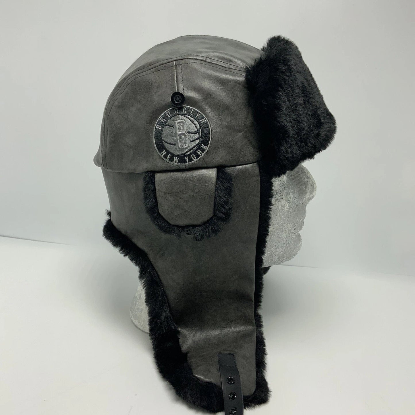 New Era Cap NBA NY Brooklyn Charcoal Grey Black Trapper Hat