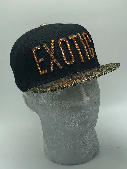 Fashion Caps EXOTIC Black | Gold | Brown Rhinestone Adjustable Flat Cap