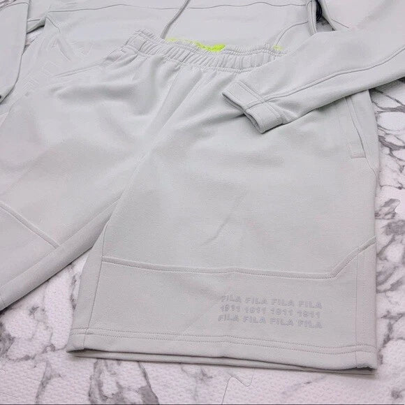 Men's FILA Light Grey Full Zip Hooded Short Set