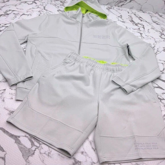 Men's FILA Light Grey Full Zip Hooded Short Set