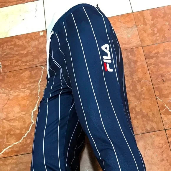 Men’s Fila Mesh Navy Blue | White Pinstripe Track Pants