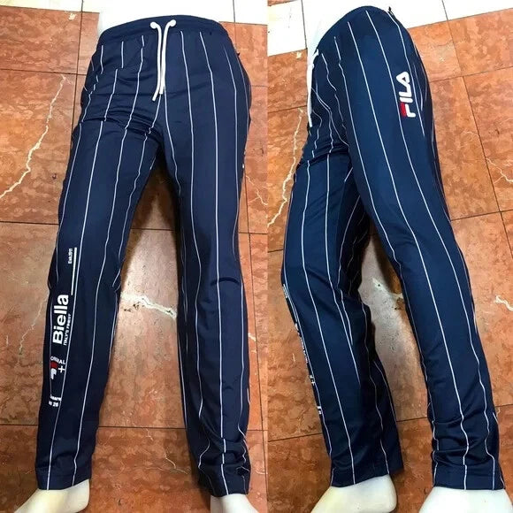 Men’s Fila Mesh Navy Blue | White Pinstripe Track Pants