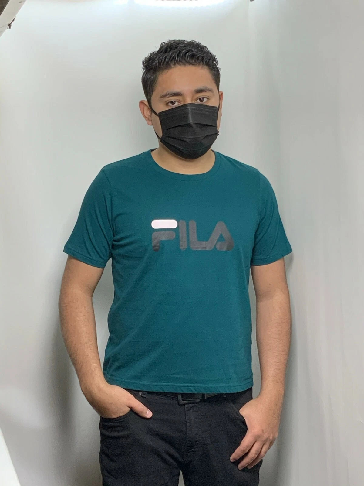 Men's Fila Teal | Black | White Short Sleeve Tee Shirt