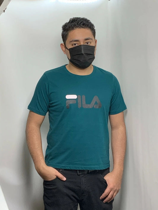 Men's Fila Teal | Black | White Short Sleeve Tee Shirt