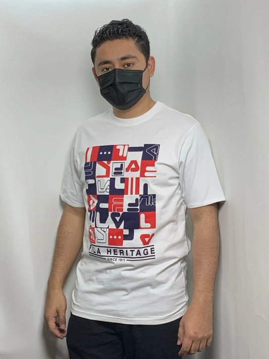 Men's Fila White | Navy | Red Short Sleeve Tee Shirt