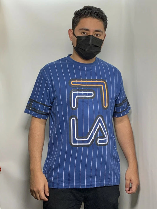 Men's Fila Blue Striped Short Sleeve Tee Shirt