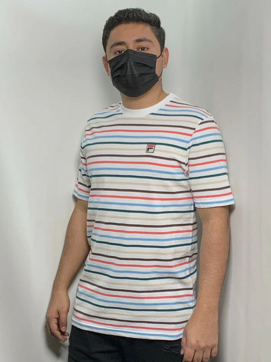 Men's Fila White | Multicolor Stripes Short Sleeve Tee Shirt