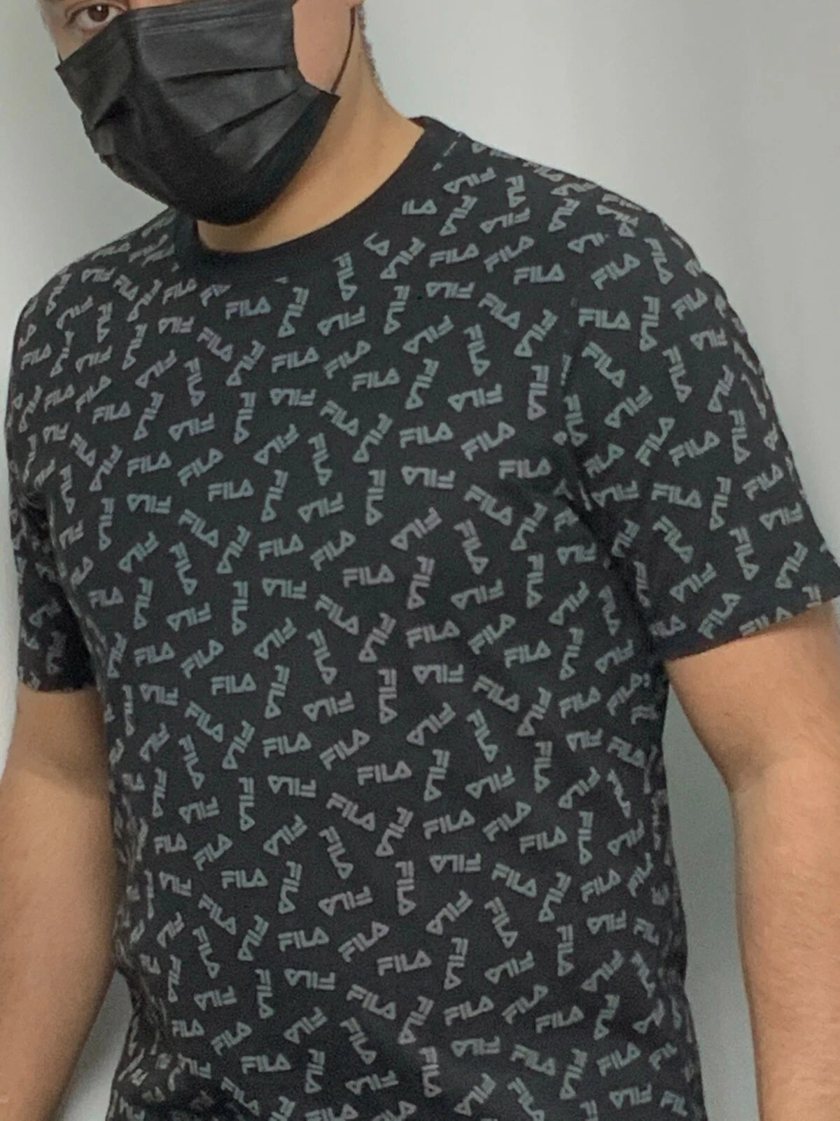 Men's Fila Black | Grey Logo All Over Short Sleeve Tee Shirt