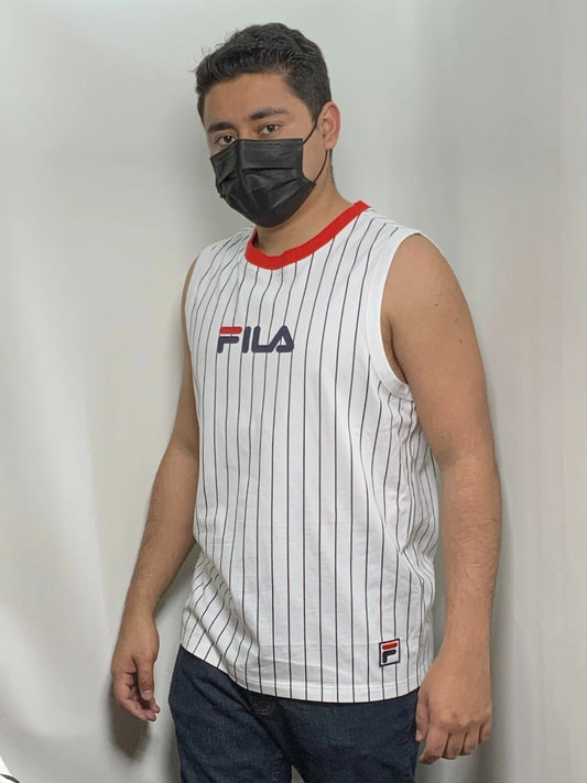 Men's Fila White | Red | Navy Stripes Tank Top Shirt