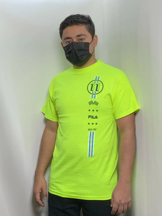 Men's Fila Neon Lime Green | Navy Short Sleeve Tee Shirt