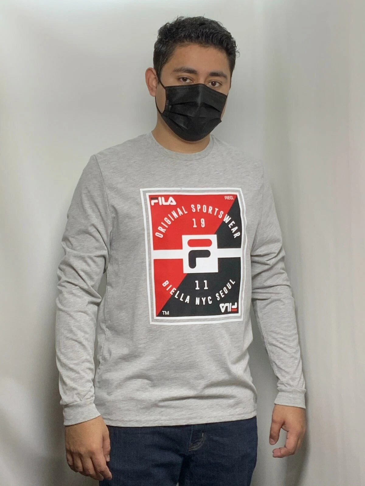 Men's Fila Grey | Red | Black Long Sleeve Tee Shirt