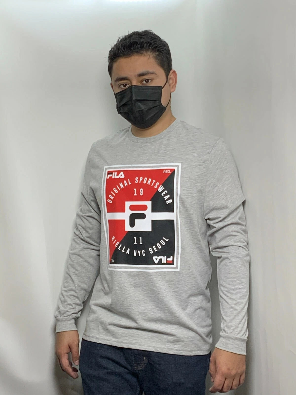 Men's Fila Grey | Red | Black Long Sleeve Tee Shirt