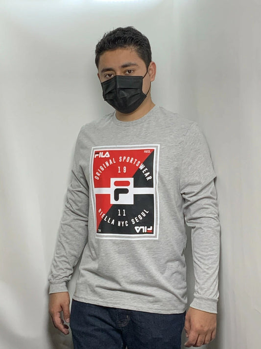 Men's Fila Grey | Red | Black Long Sleeve Tee Shirt