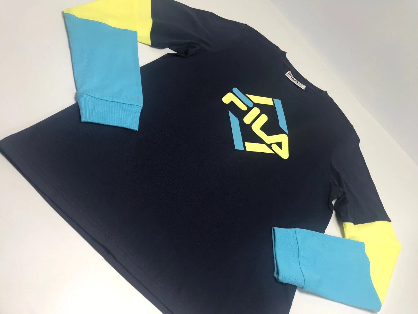 Men's Fila Black | Baby Blue | Yellow Long Sleeve Tee Shirt