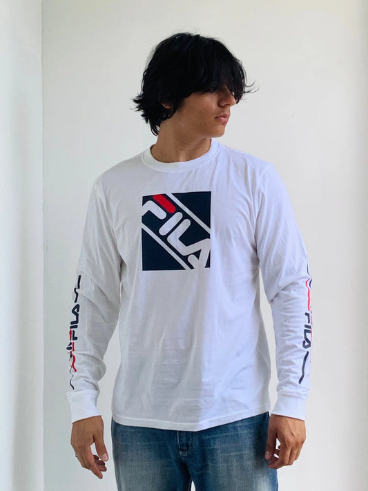 Men's Fila White Navy Red Long Sleeve Tee Shirt