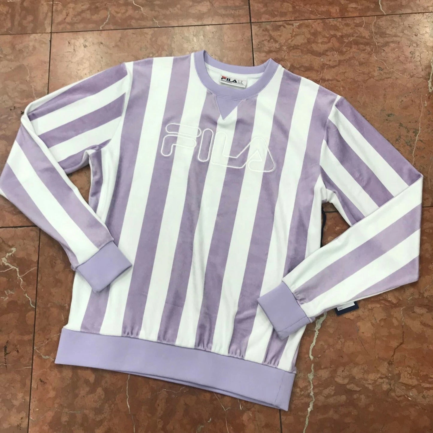 Men's Fila Lavender | White Stripes Velour Sweatshirt