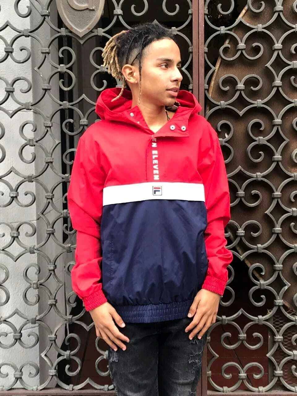 Men's Fila Red | Navy | White Crewneck Fleece Sweatshirt