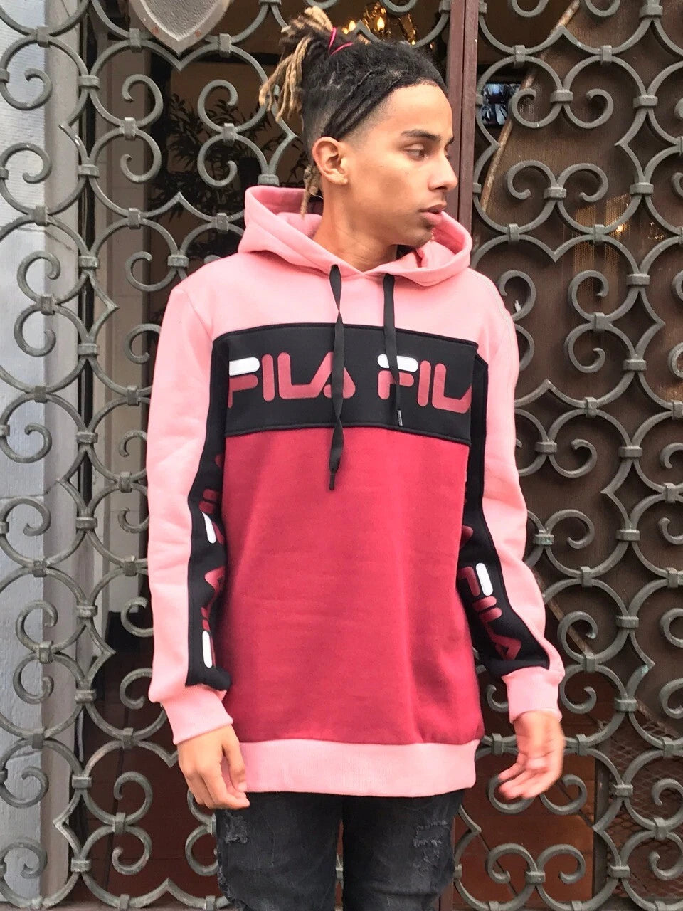 Men's Fila Lt.Pink | Red | Black Hooded Fleece Sweatshirt