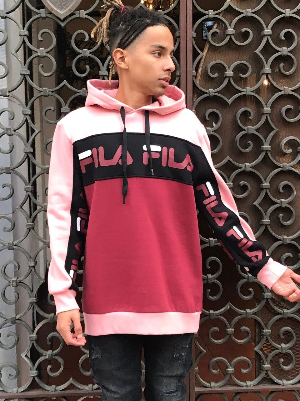 Men's Fila Lt.Pink | Red | Black Hooded Fleece Sweatshirt