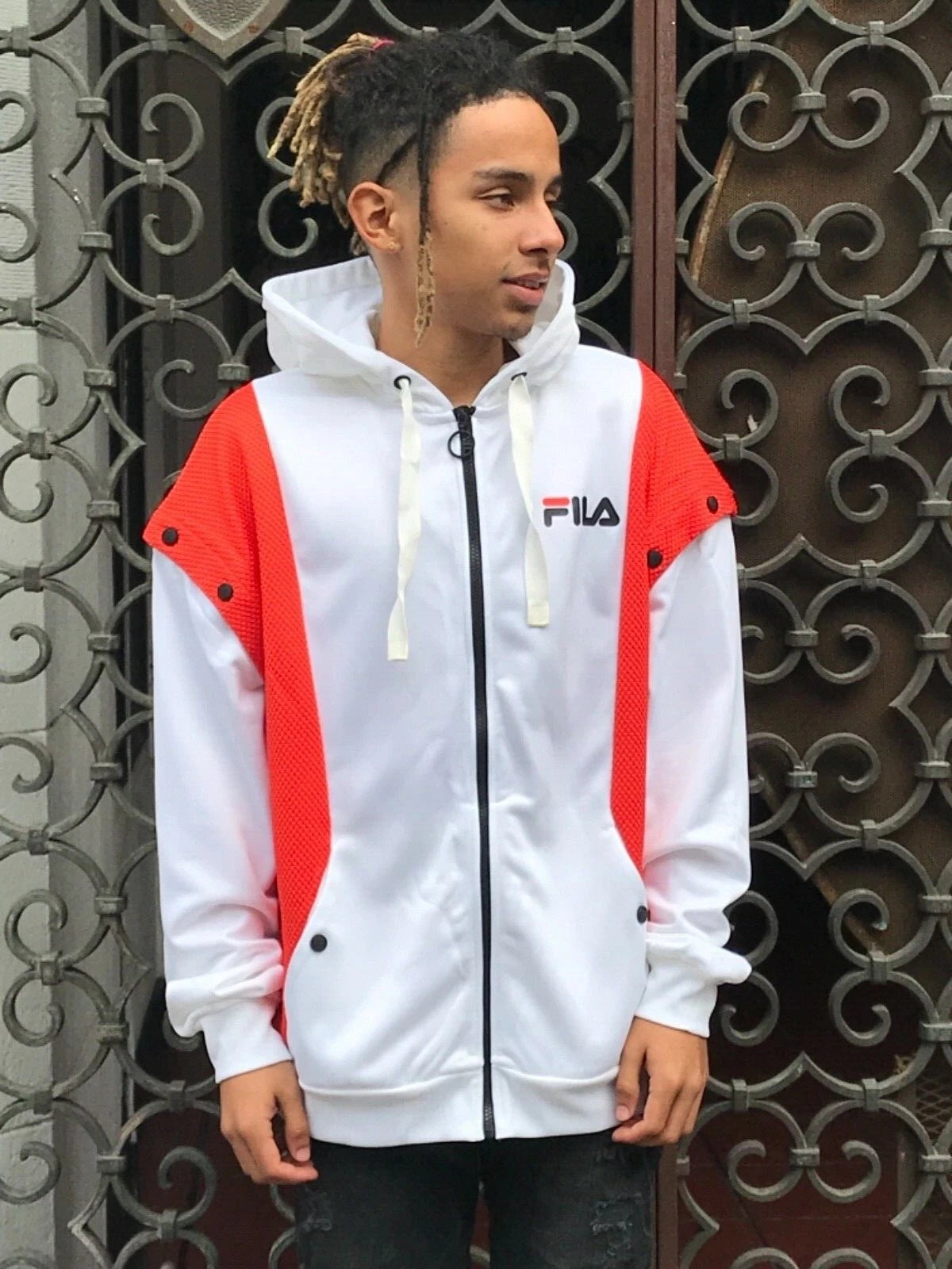 Men's White | Orange Fila Track Sleeveless Jacket