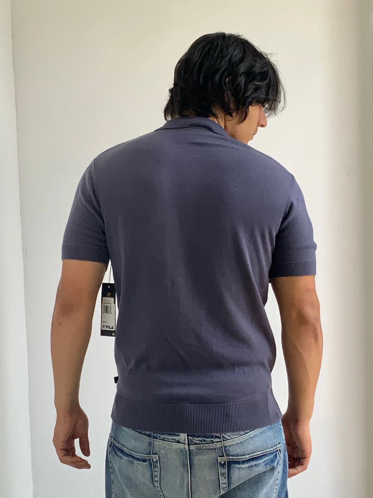 Men's Fila Heather Grey Button Down Short Sleeve Polo Shirt