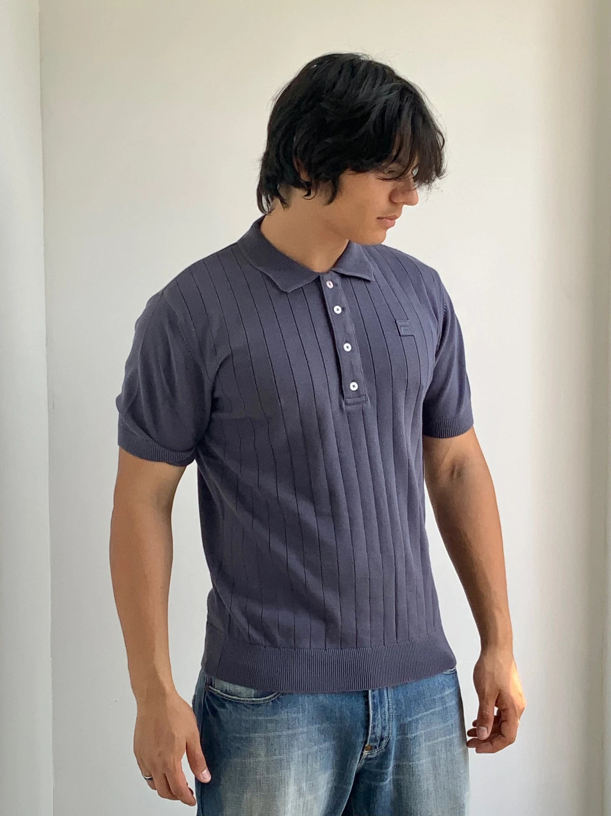 Men's Fila Heather Grey Button Down Short Sleeve Polo Shirt