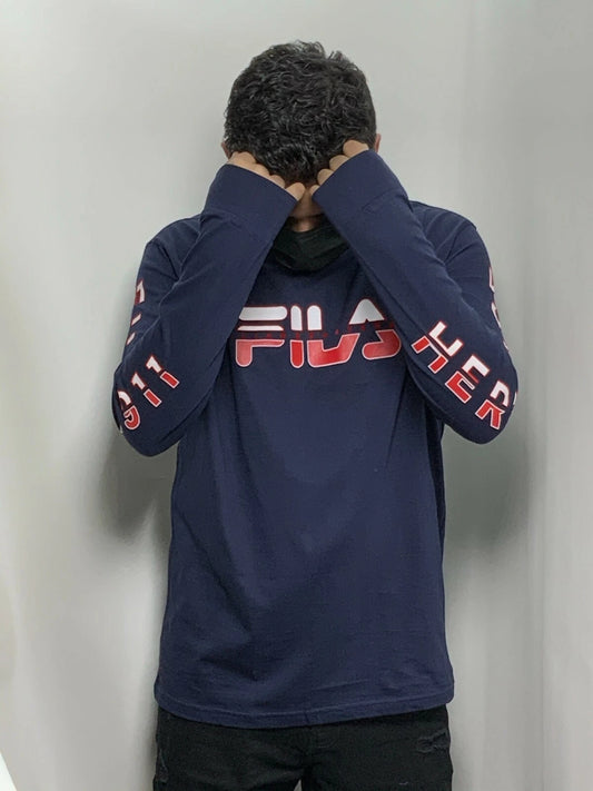 Men's Fila Navy | Red | White Long Sleeve Tee Shirt