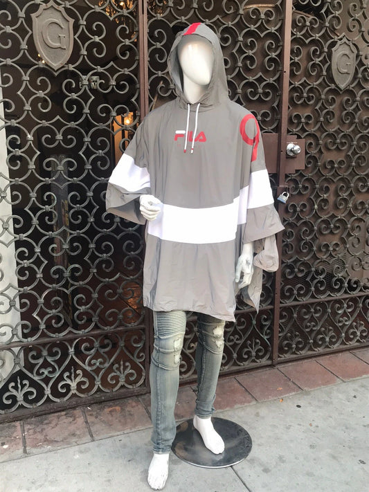 Men's Fila Grey | White Rain Poncho Coat with Carry Bag