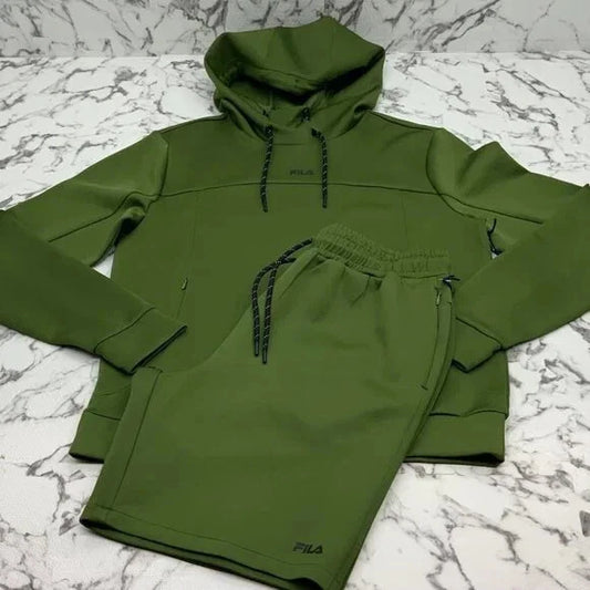 Men’s Fila Olive Green Hooded Short Set