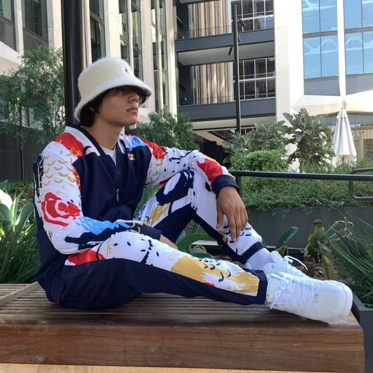 Men's Fila Navy White Museum Printed Windbreaker Tracksuit