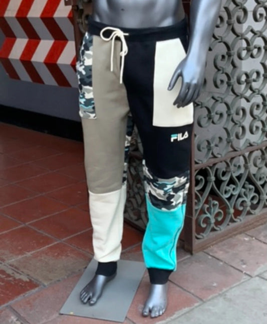 Men's Fila Camoflauge Black Olive Cream Turquoise Track Pants