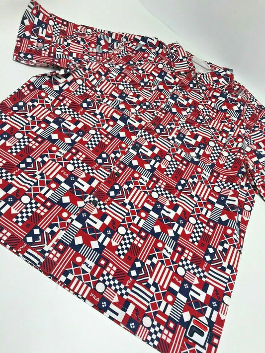 Men's Fila Navy | Red | White All Over Button Down Shirt